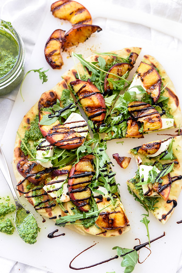 Grilled Flatbread With Peaches & Arugula Pesto