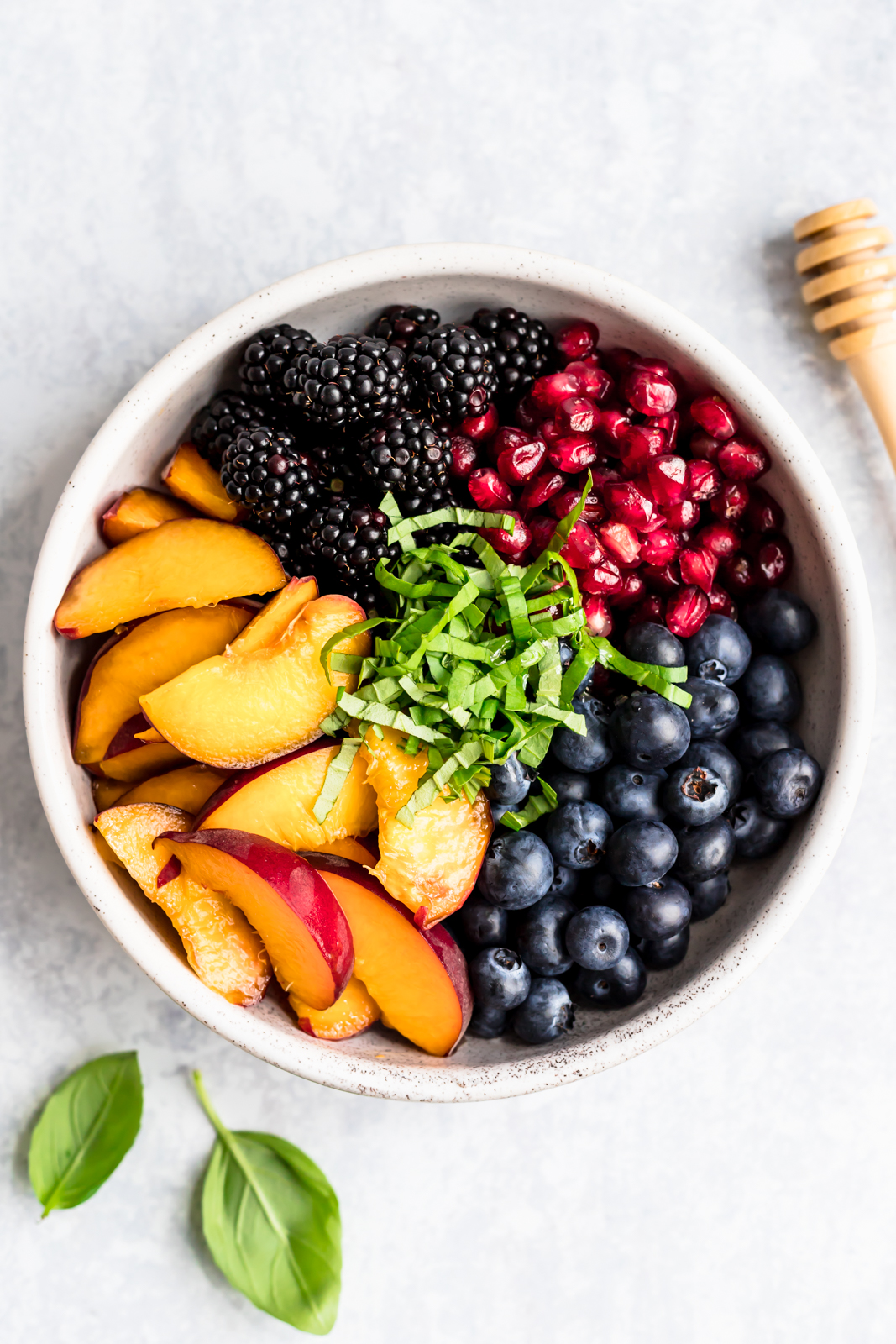 Honey Lime Basil Peach Fruit Salad