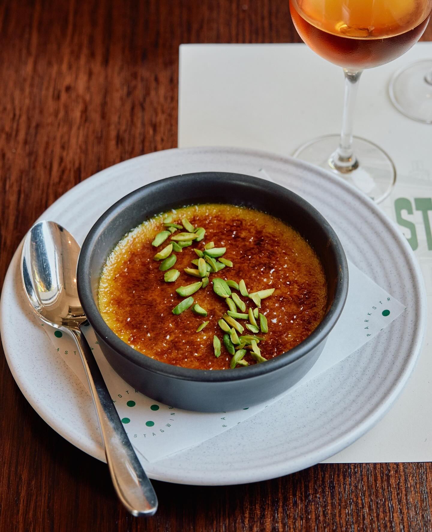 Pistachio Creme Brulee at Park Street Pasta & Wine 