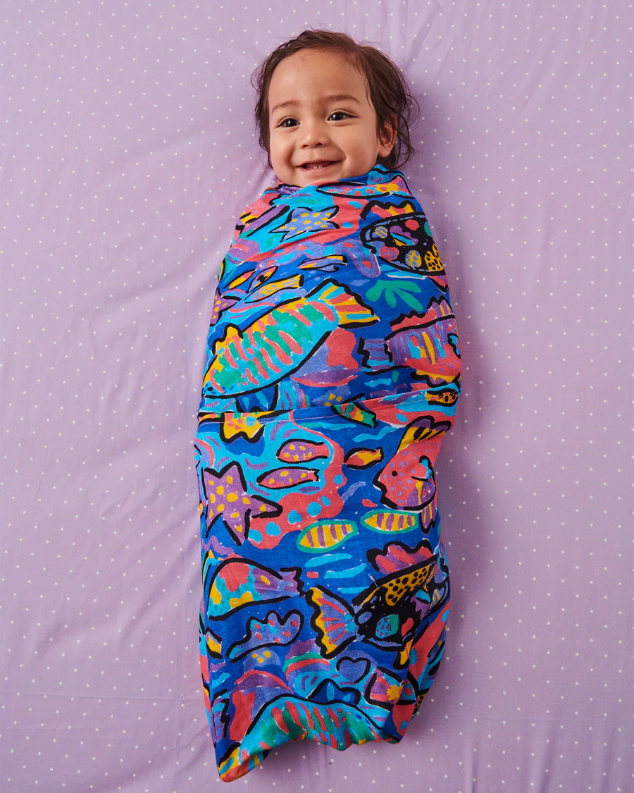 Kip&CO X Ken Done Tropical Fish Bamboo Swaddle, $39 