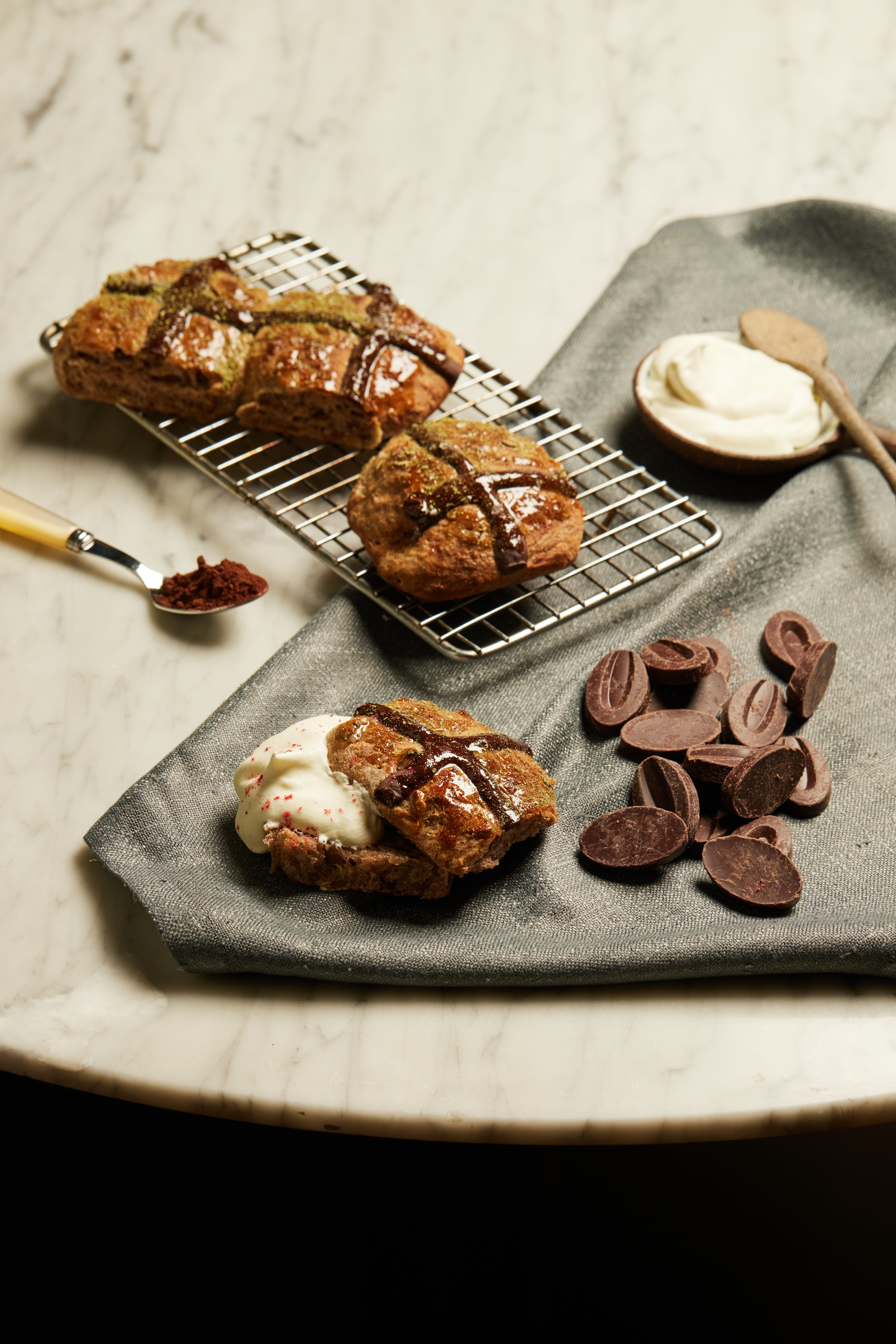 Chocolate and Berry Hot Cross Buns 