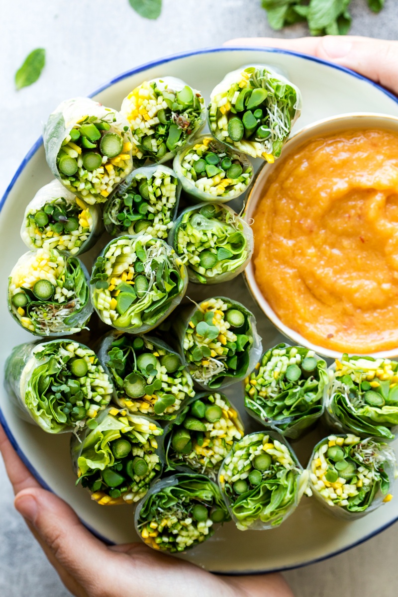Green Summer Rolls With Mango Miso Sauce